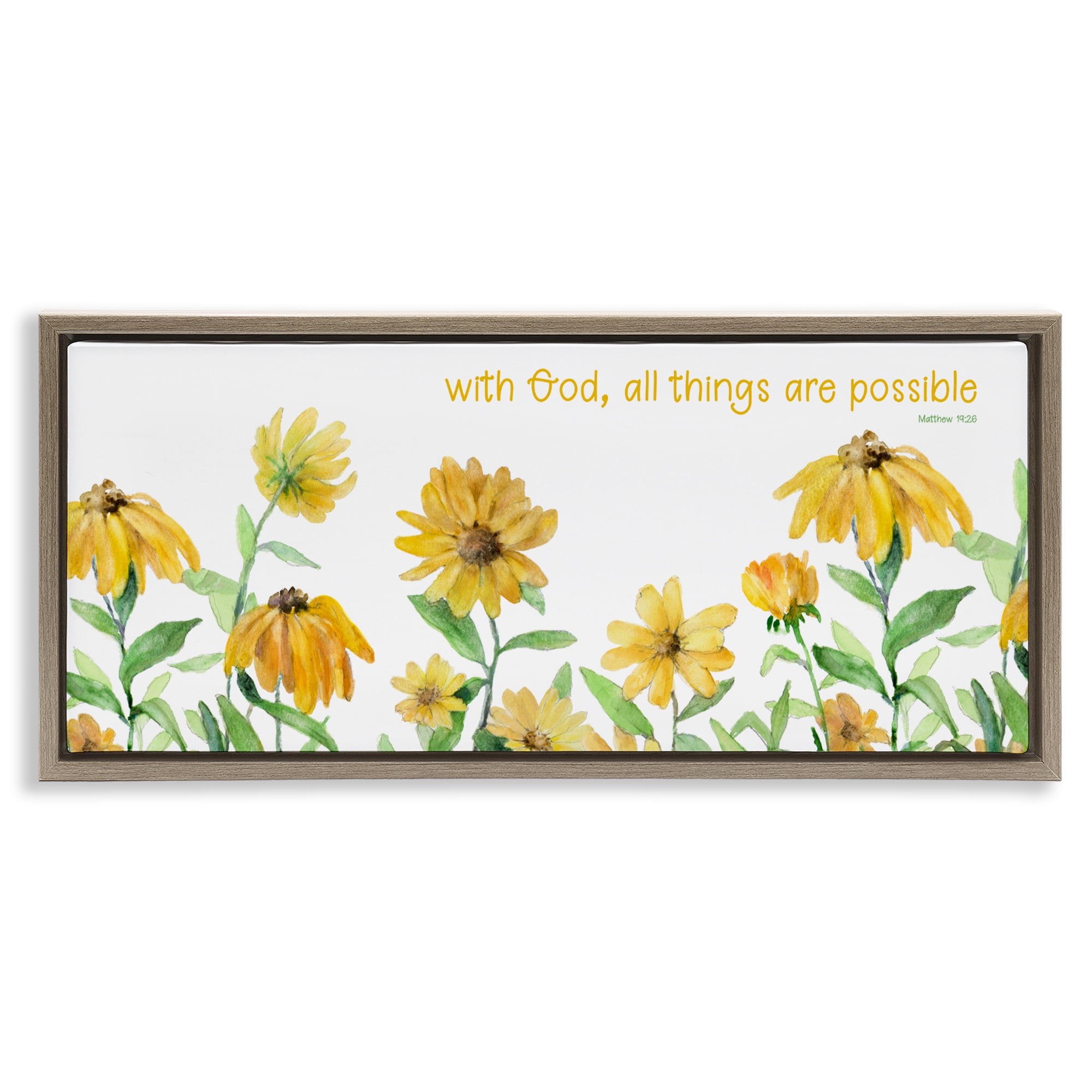 Stupell Industries With God Proverb & Daisies Brown Framed Floater Canvas Wall Art, design by Lanie Loreth
