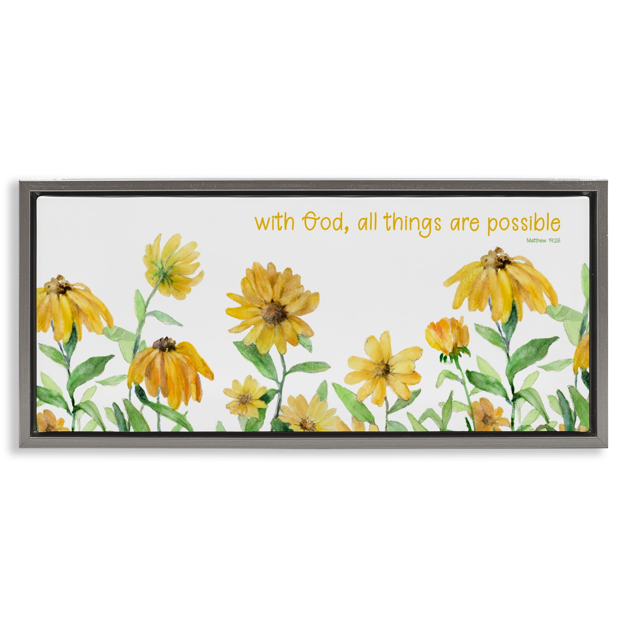 Stupell Industries With God Proverb & Daisies Gray Framed Floater Canvas Wall Art, design by Lanie Loreth