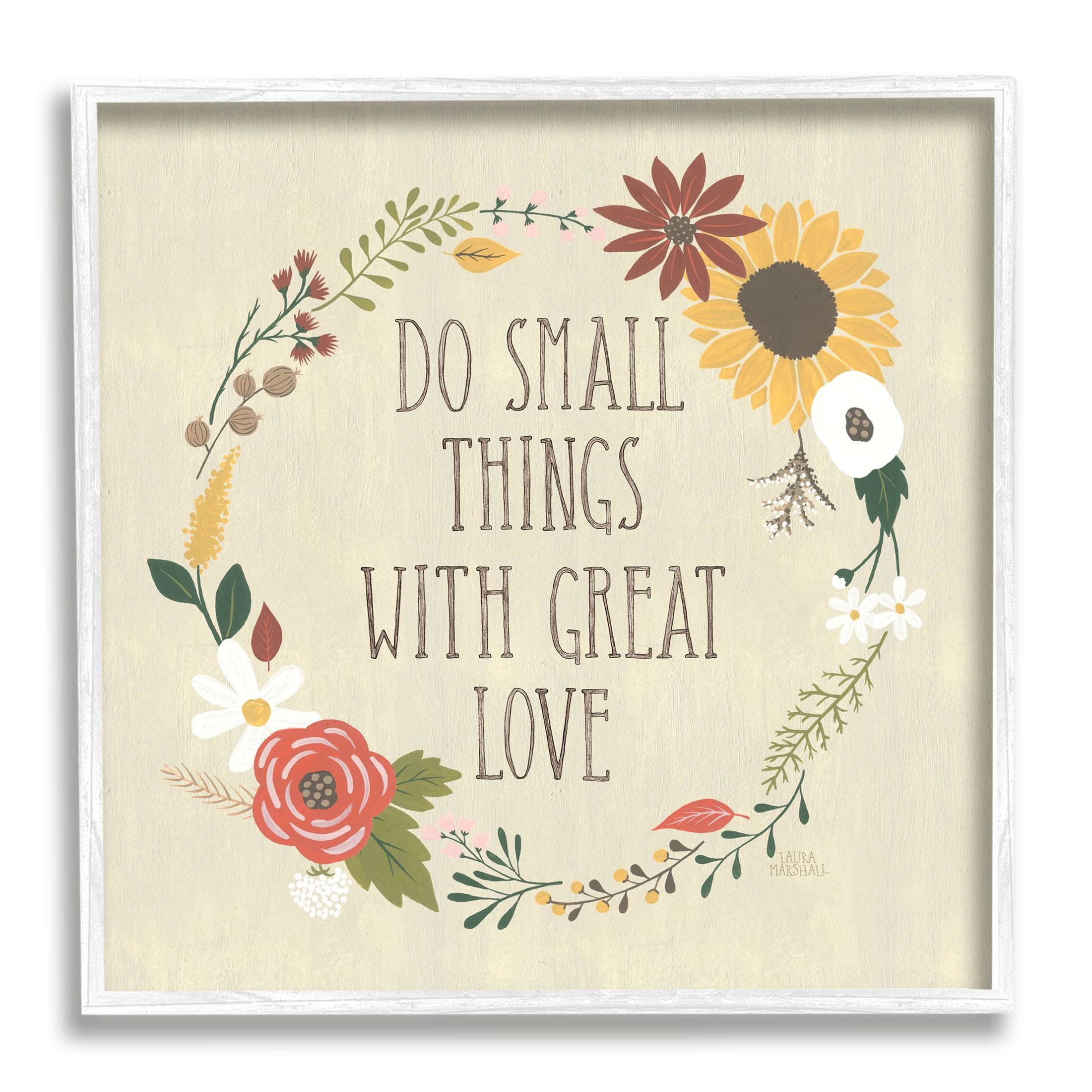 Stupell Industries With Great Love Floral Phrase Graphic Art White Framed Art Print Wall Art, Design by Laura Marshall
