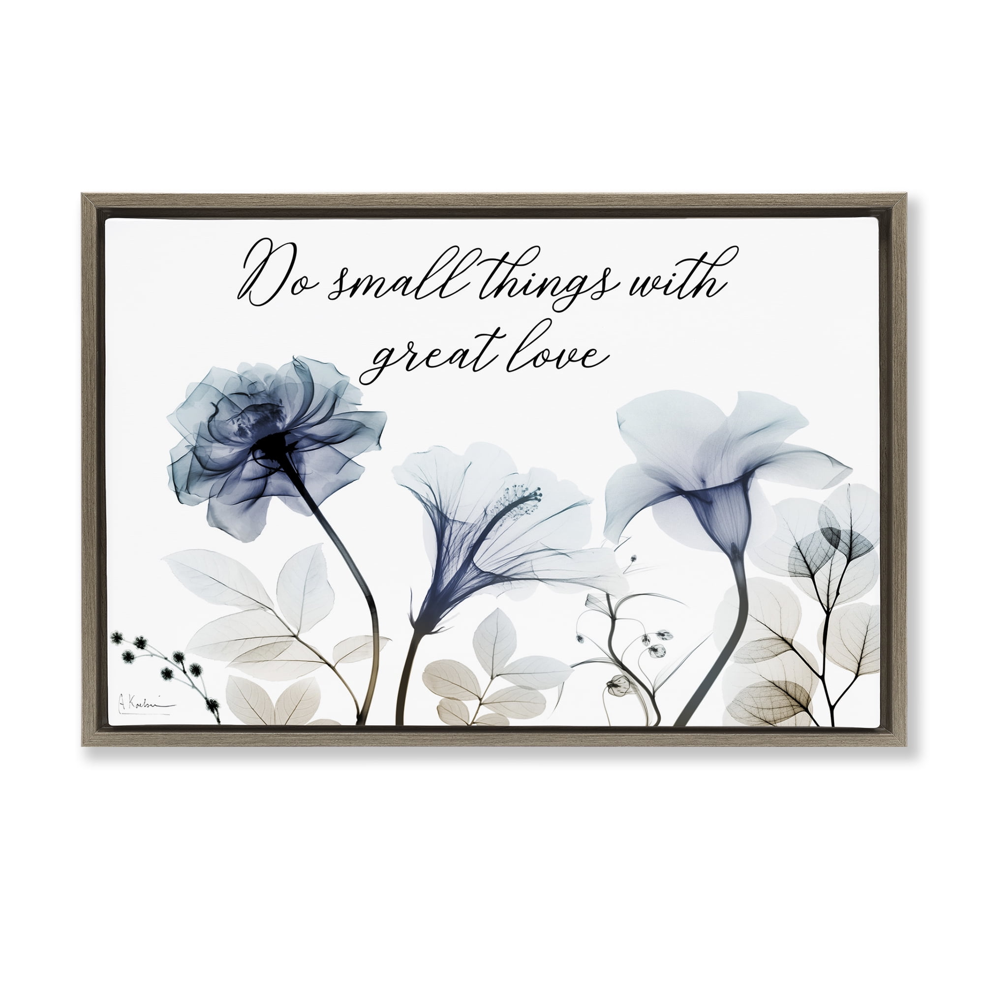 Stupell Industries With Great Love Floral Religious Painting Brown Floater Framed Art Print Wall Art, 31 x 21