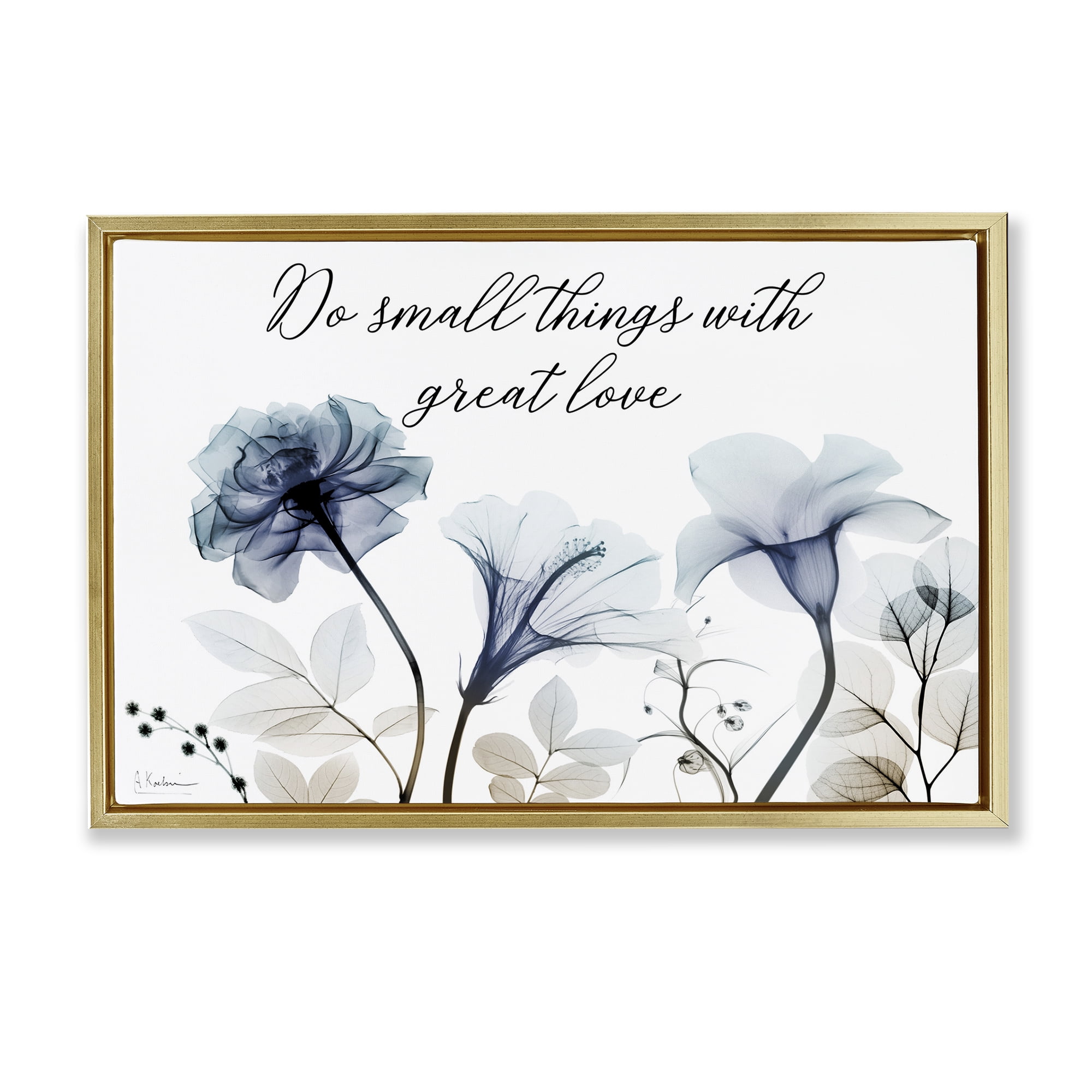 Stupell Industries With Great Love Floral Religious Painting Gold Floater Framed Art Print Wall Art, 31 x 21