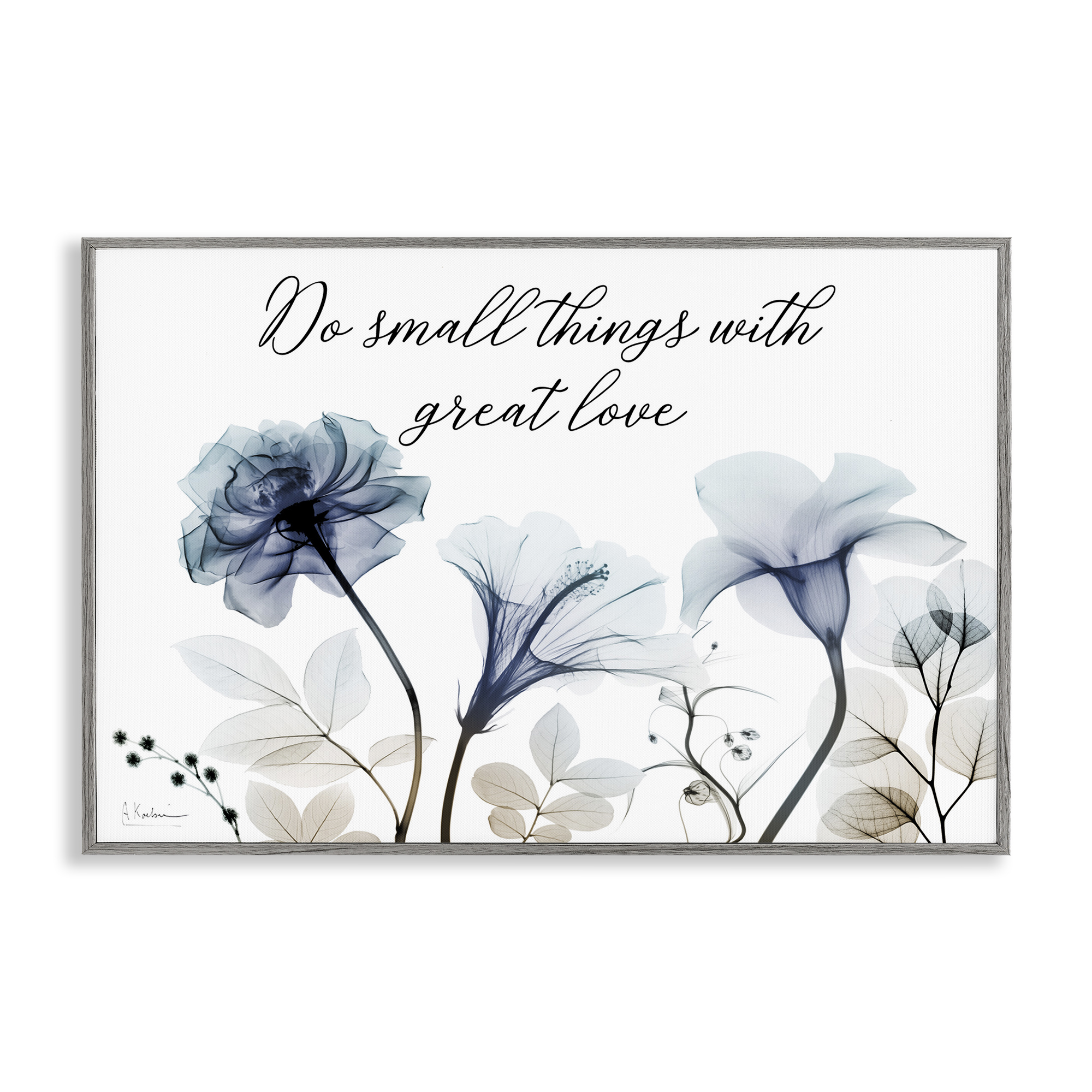 Stupell Industries With Great Love Floral Religious Painting Gray Framed Art Print Wall Art, 24 x 16