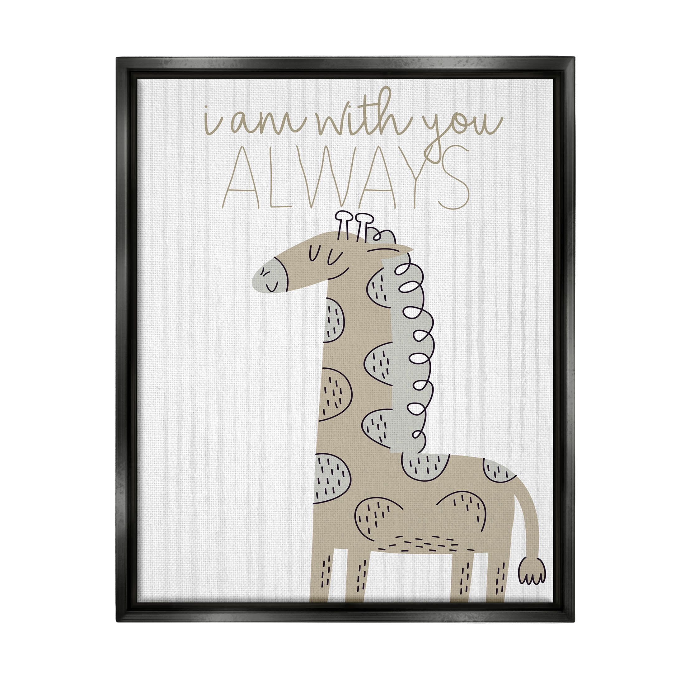 Stupell Industries With You Always Fun Giraffe Graphic Art Jet Black Floating Framed Canvas Print Wall Art, Design by Kim Allen