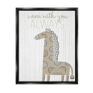 Stupell Industries With You Always Fun Giraffe Graphic Art Jet Black Floating Framed Canvas Print Wall Art, Design by Kim Allen