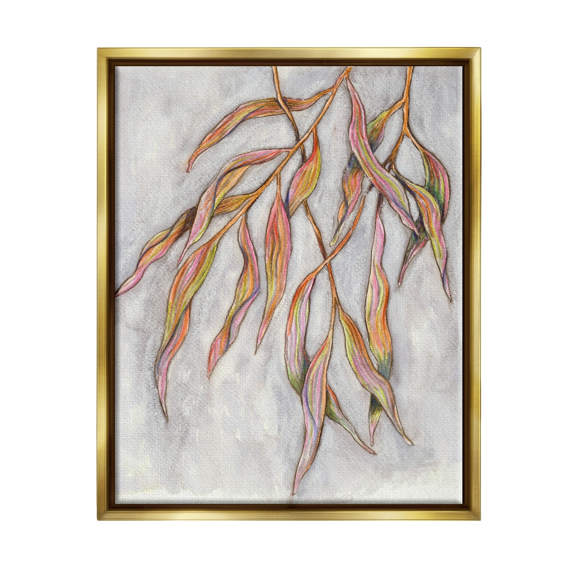 Stupell Industries Withering Leaves Botanicals Hanging Modern Watercolor Detail Painting Metallic Gold Floating Framed Canvas Print Wall Art, Design by Elvira Errico