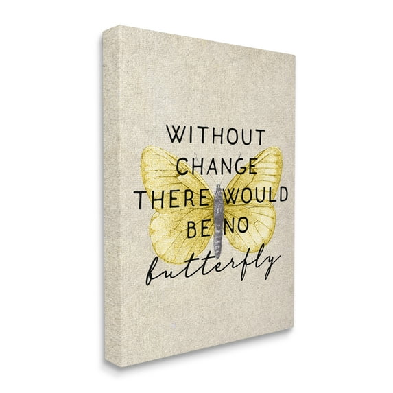 Stupell Industries Without Change There'd Be No Butterfly Quote Vintage Wings Inspirational Painting Gallery Wrapped Canvas Print Wall Art, 30 x 40