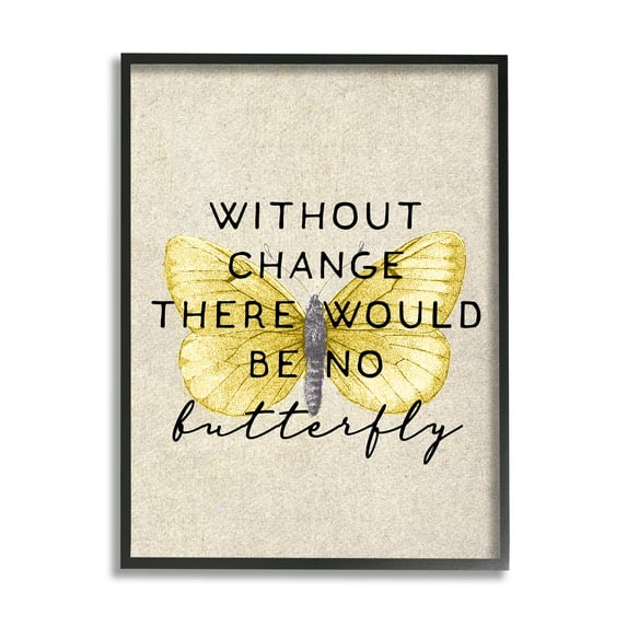 Stupell Industries Without Change There'd Be No Butterfly Quote Vintage Wings Glam Painting Black Framed Art Print Wall Art, 24 x 30, Design by Daphne Polselli
