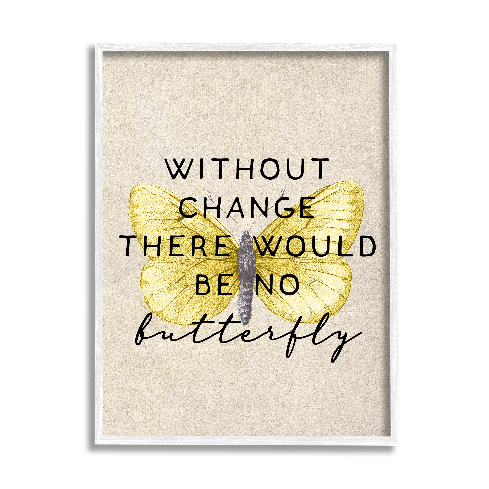 Stupell Industries Without Change There'd Be No Butterfly Quote Vintage Wings Glam Painting White Framed Art Print Wall Art, 16 x 20, Design by Daphne Polselli