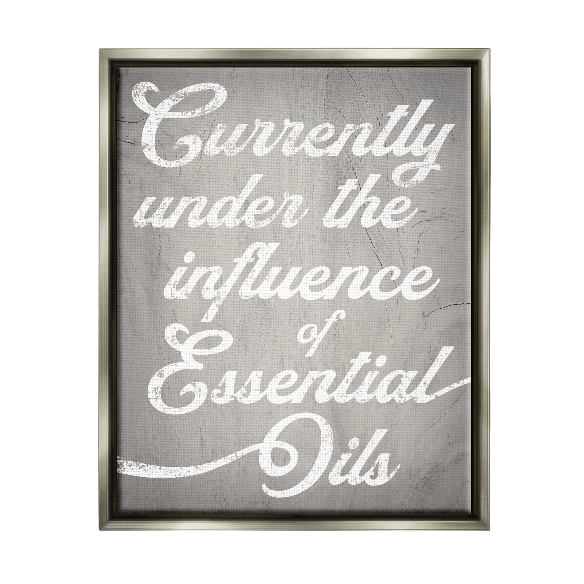 Stupell Industries Witty Essential Oils Humor Vintage Style Text Graphic Art Luster Gray Floating Framed Canvas Print Wall Art, Design by Daphne Polselli