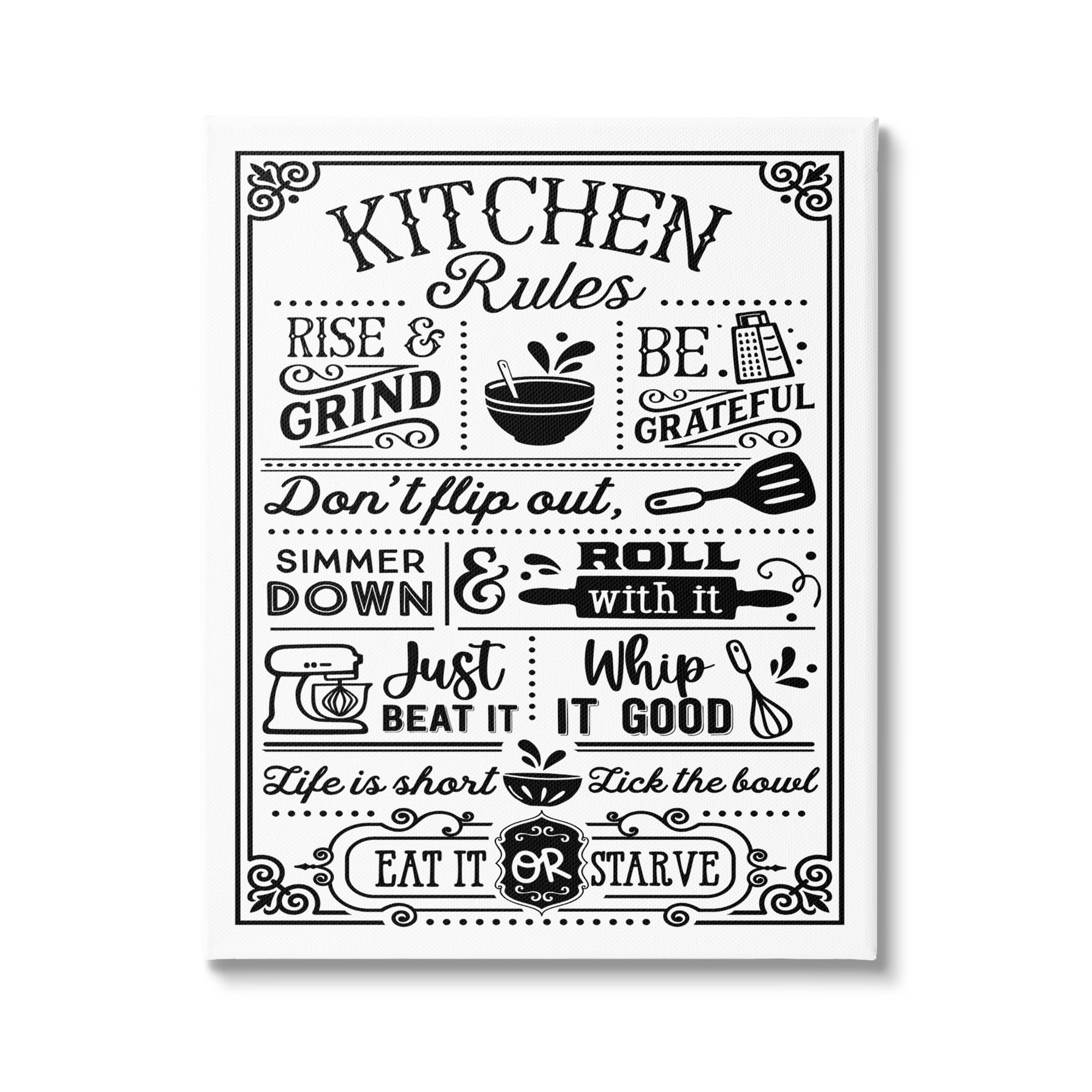 Stupell Industries Witty Kitchen Rules Vintage Border Motif Typography Graphic Art Gallery Wrapped Canvas Print Wall Art, Design by Lettered and Lined
