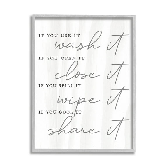 Stupell Industries Witty Rustic Kitchen Rules Share It Quote Calligraphy Framed Wall Art, 11 x 14, Design by Lil' Rue