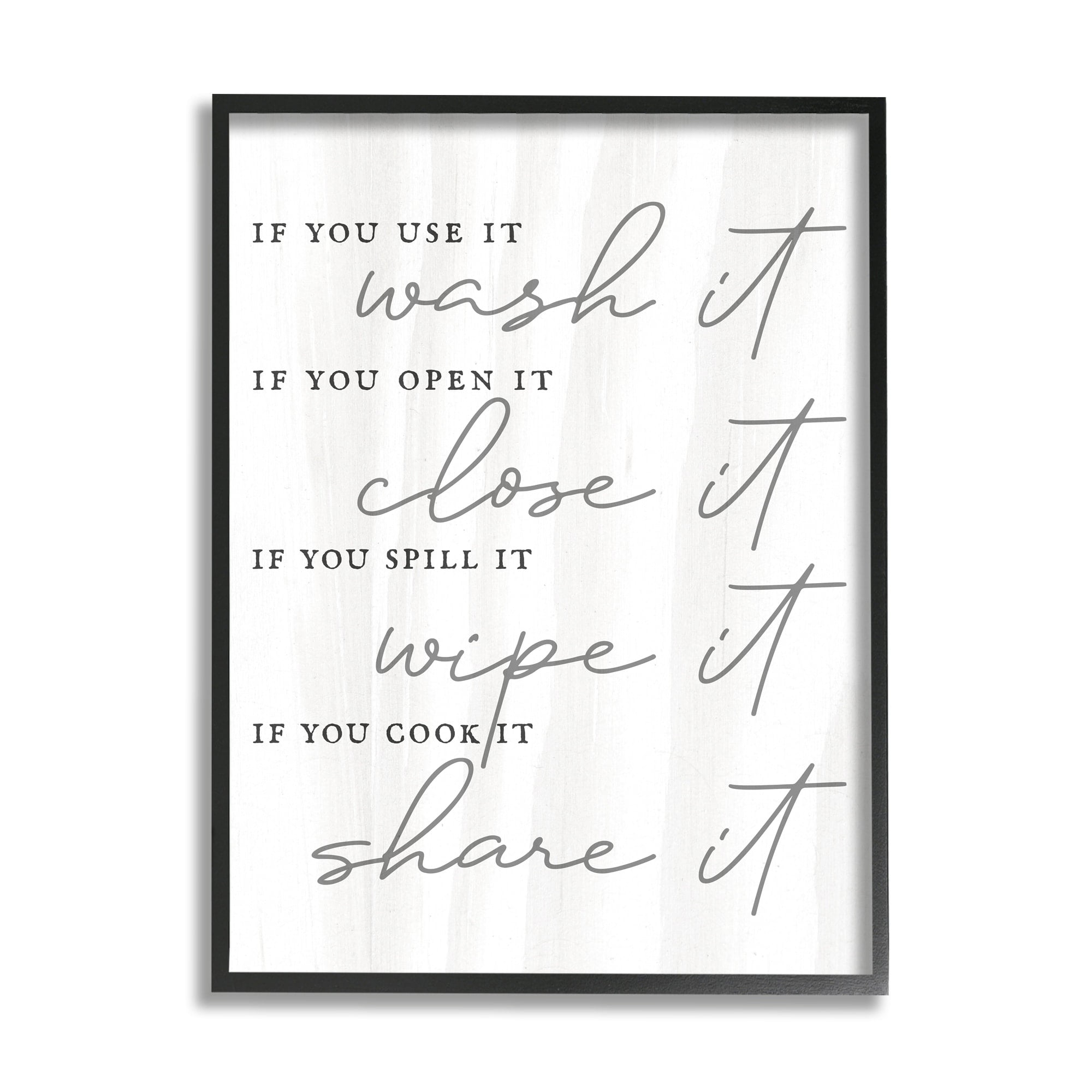 Stupell Industries Witty Rustic Kitchen Rules Share It Quote Calligraphy Framed Wall Art, 24 x 30, Design by Lil' Rue