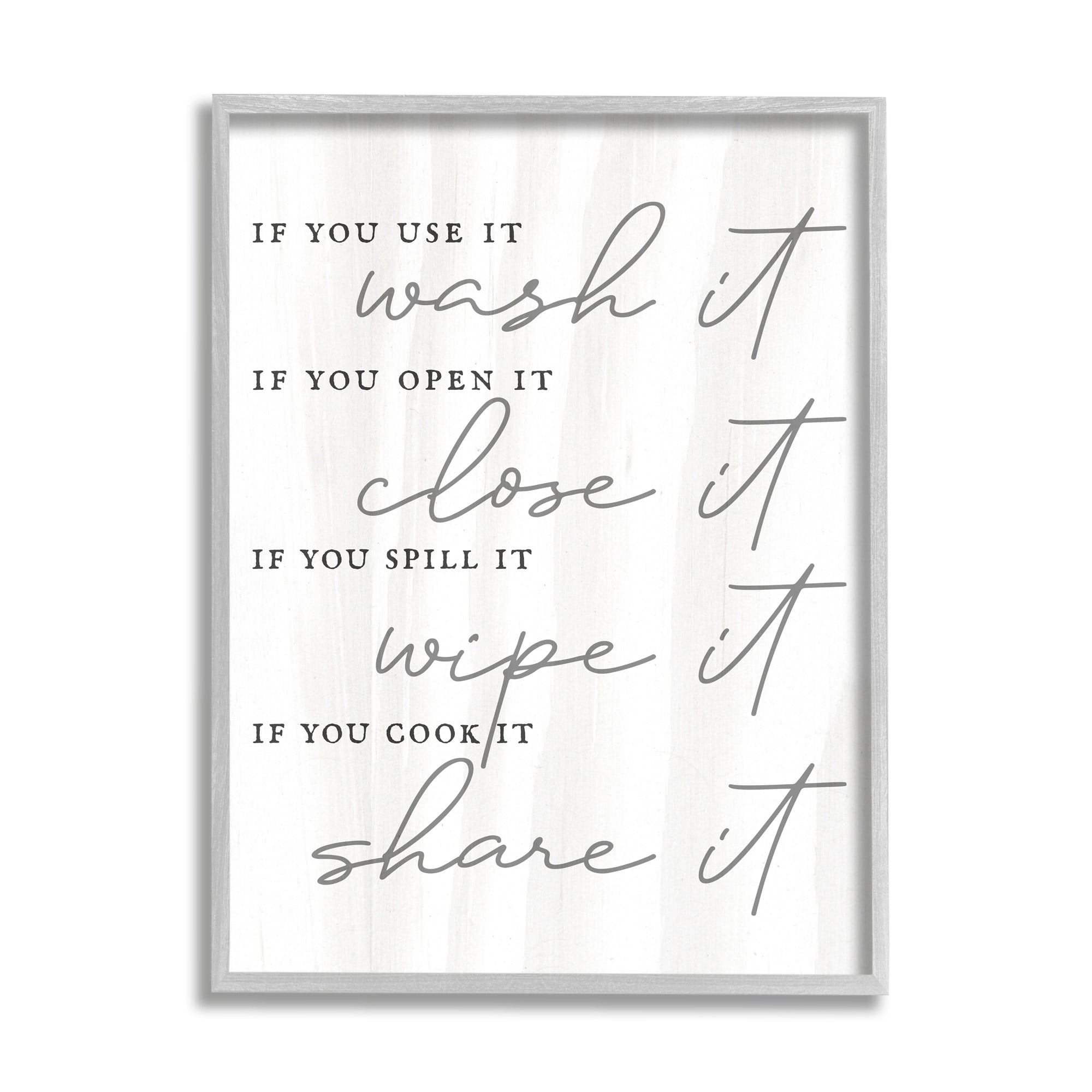 Stupell Industries Witty Rustic Kitchen Rules Share It Quote Calligraphy Framed Wall Art, 24 x 30, Design by Lil' Rue