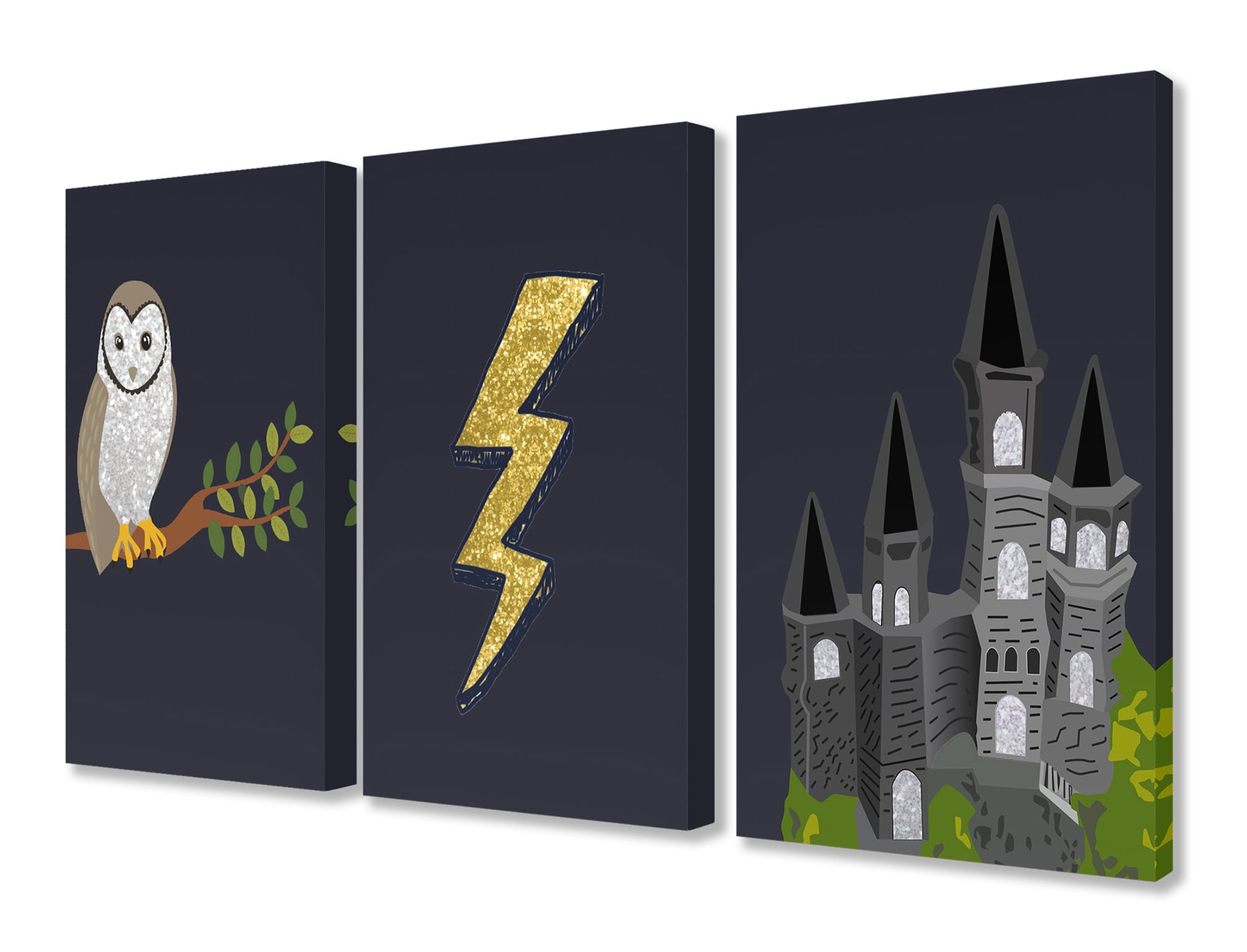 Stupell Industries Wizardry Owl Castle and Lightning Animals & Insects Painting Gallery Wrapped Canvas Art Print Wall Art, 16 x 20