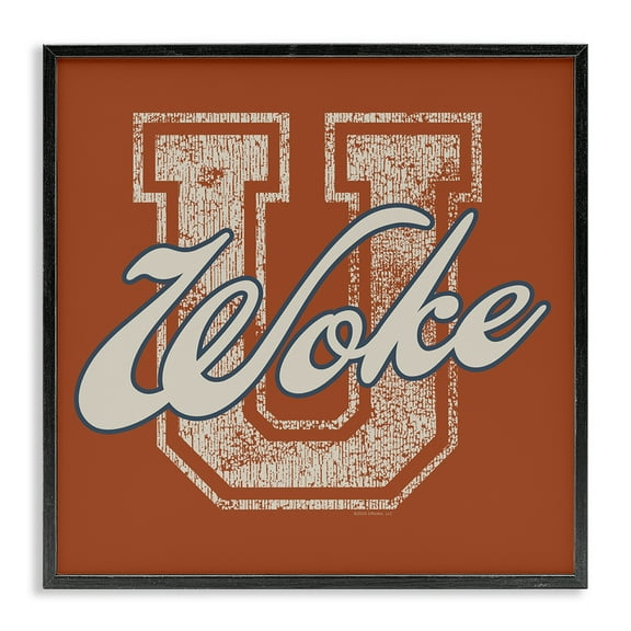 Stupell Industries Woke U Varsity Style Text & Numbers Painting Black Framed Art Print Wall Art, 12 x 12