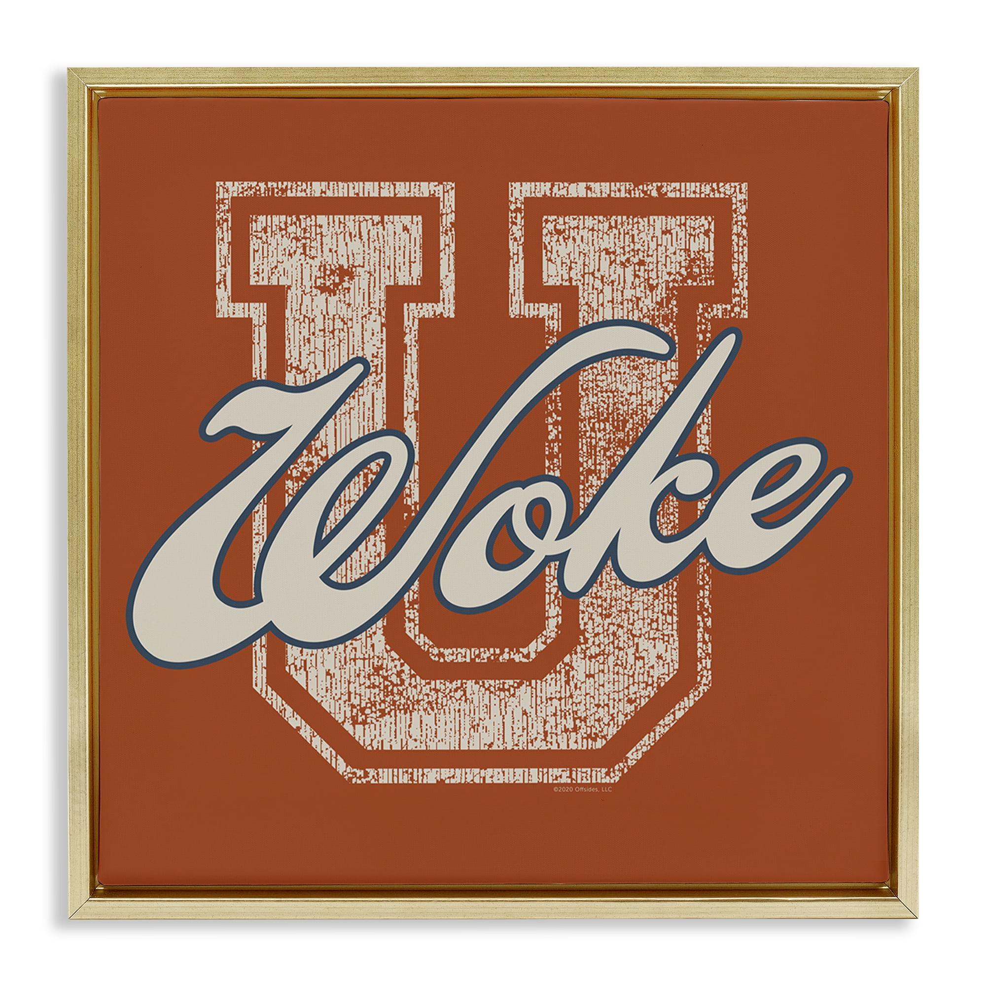 Stupell Industries Woke U Varsity Style Text & Numbers Painting Gold Floater Framed Canvas Art Print Wall Art, 25 x 25