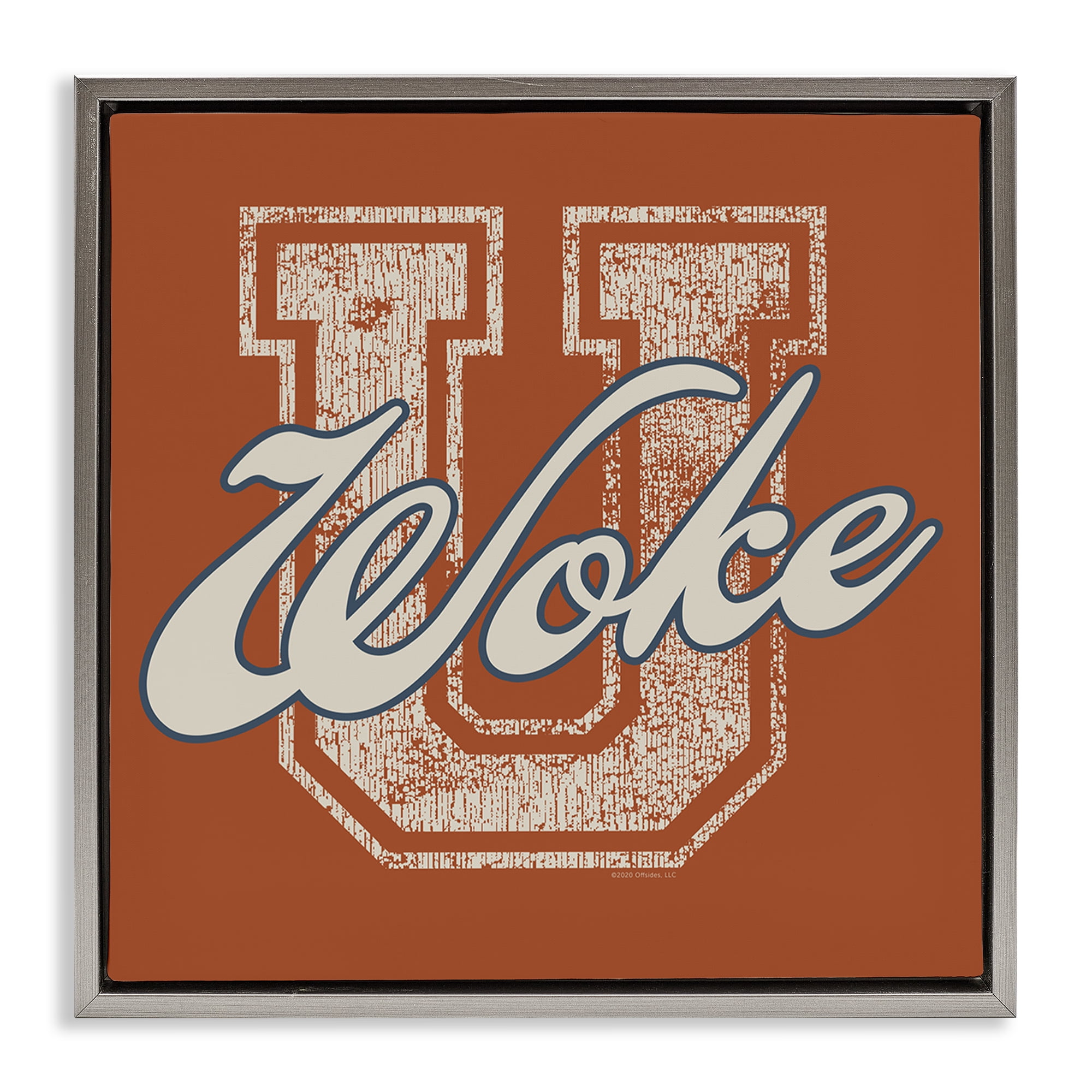 Stupell Industries Woke U Varsity Style Text & Numbers Painting Gray Floater Framed Canvas Art Print Wall Art, 18 x 18