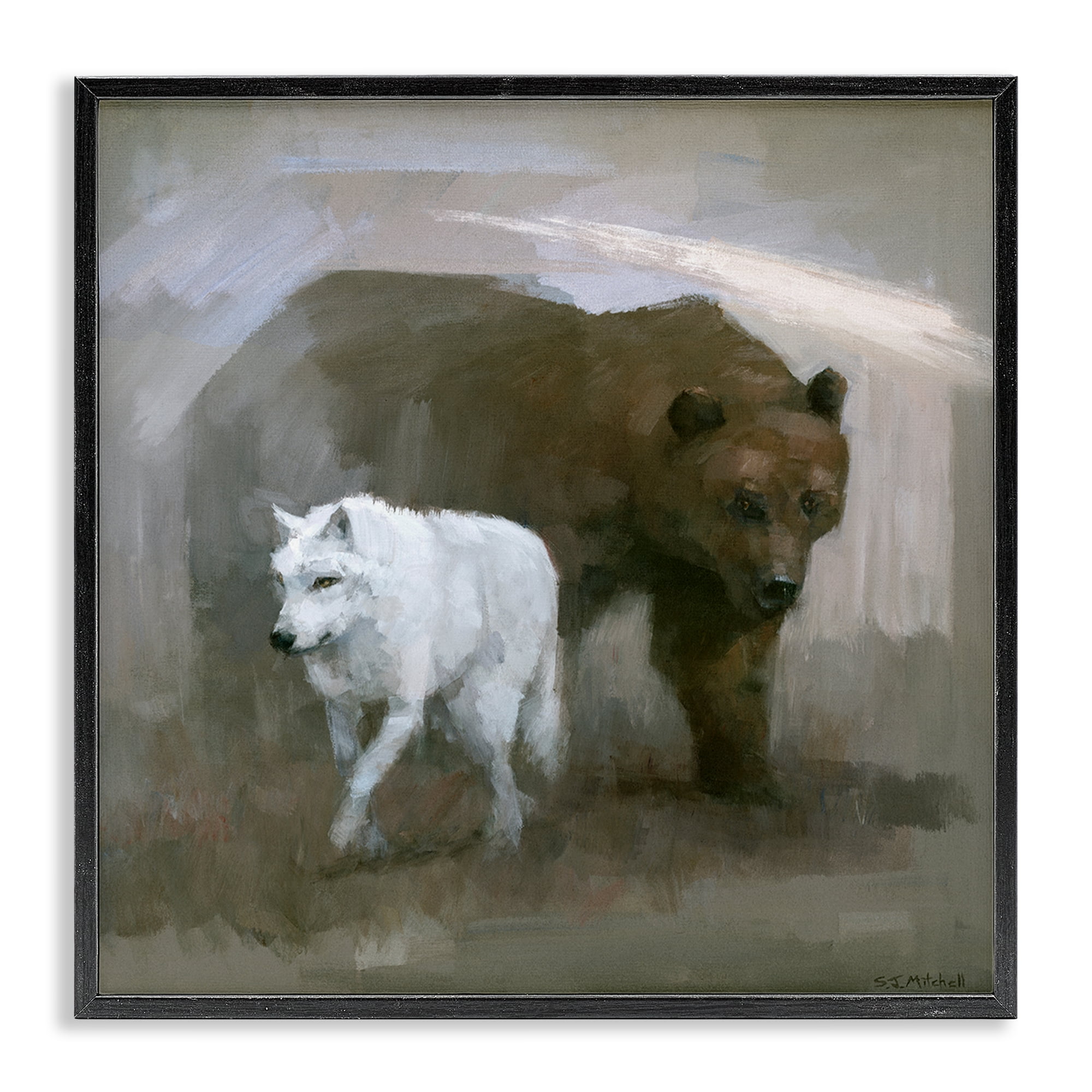 Stupell Industries Wolf & Bear Impression Animals Painting Black Framed Art Print Wall Art, 17 x 17
