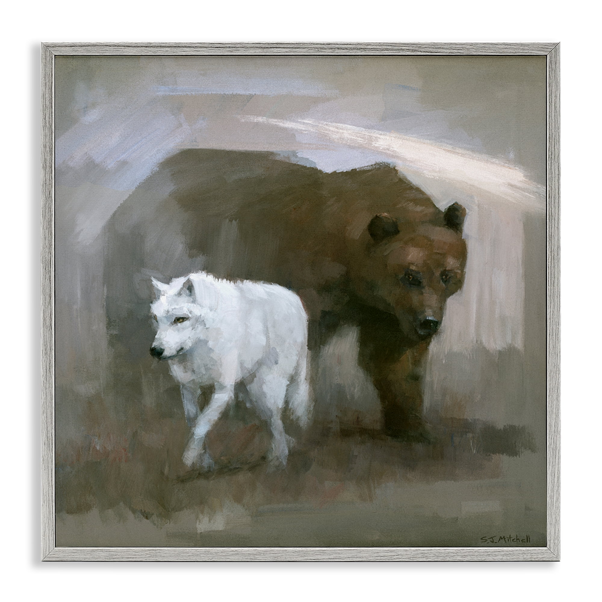 Stupell Industries Wolf & Bear Impression Animals Painting Gray Framed Art Print Wall Art, 17 x 17