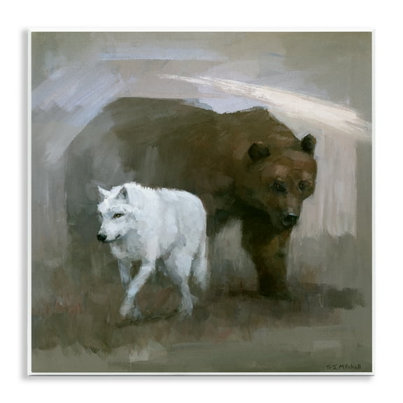 Stupell Industries Wolf & Bear Impression Animals Painting Unframed Art Print Wall Art, 12 x 12