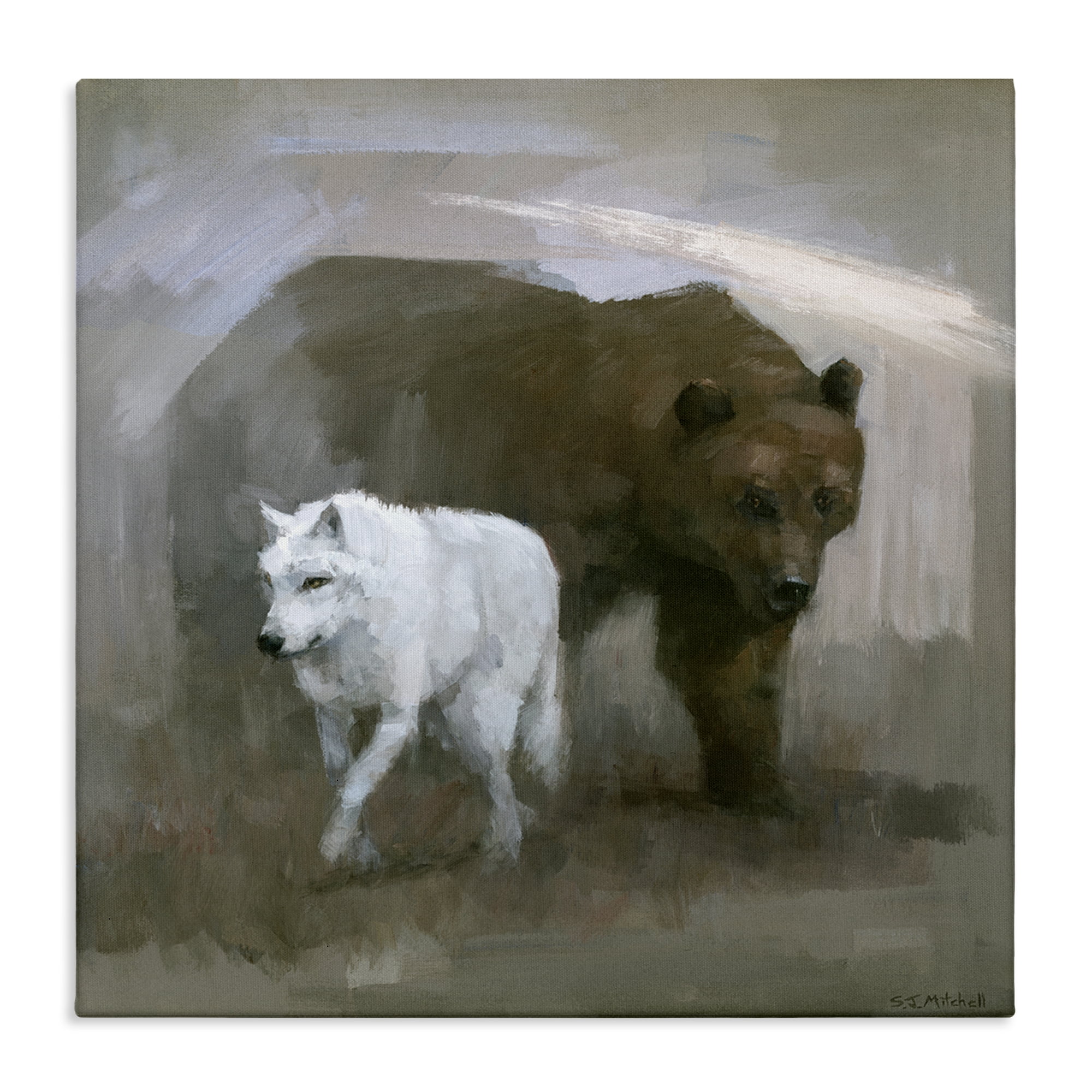 Stupell Industries Wolf & Bear Impression Animals Painting Wrapped Canvas Art Print Wall Art, 24 x 24
