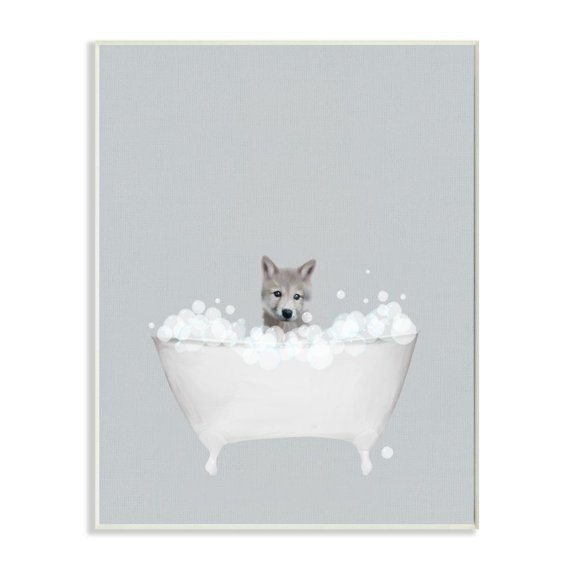 Stupell Industries Wolf Blue Bath Cute Animal Design Wall Plaque by Leah Straatsma