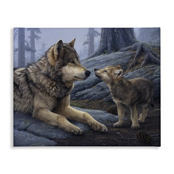 Stupell Industries Rustic Lodge Wolf & Cub Woodland Forest Canvas Art, 20 x 16, by Daniel Smith