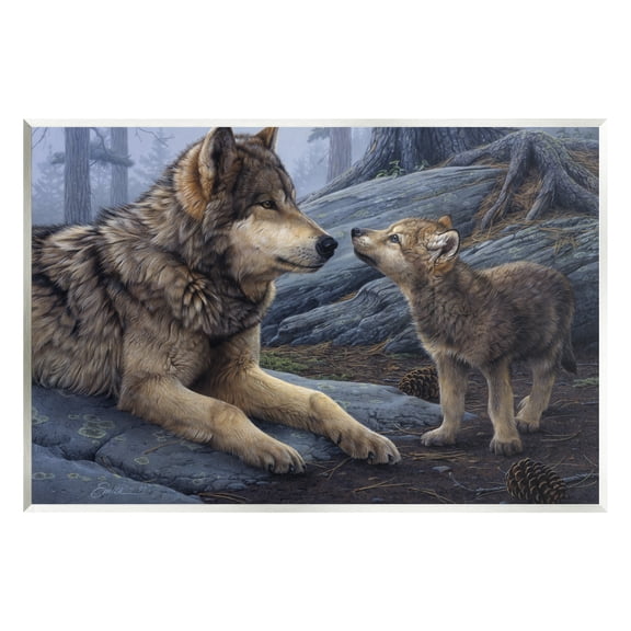 Stupell Industries Wolf & Cub Woodland Forest Animals & Insects Painting Unframed Art Print Wall Art