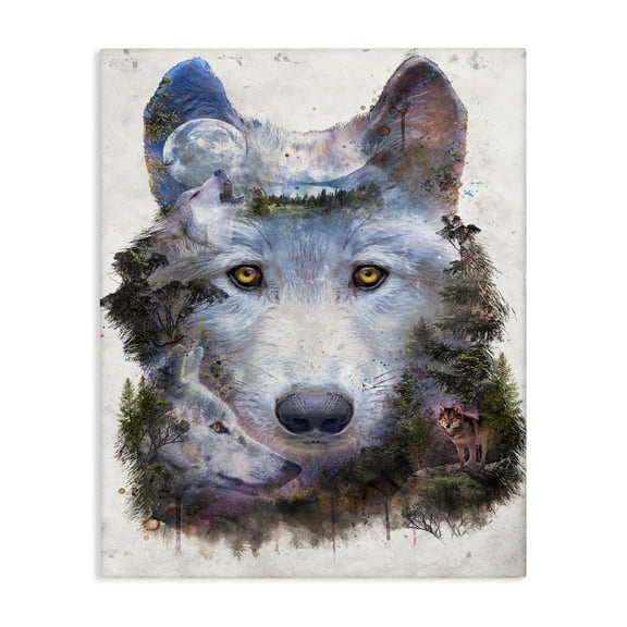 Stupell Industries Wolf Form with Woodland Scene Animals Painting Wrapped Canvas Canvas Art Print Wall Art, 24 x 30