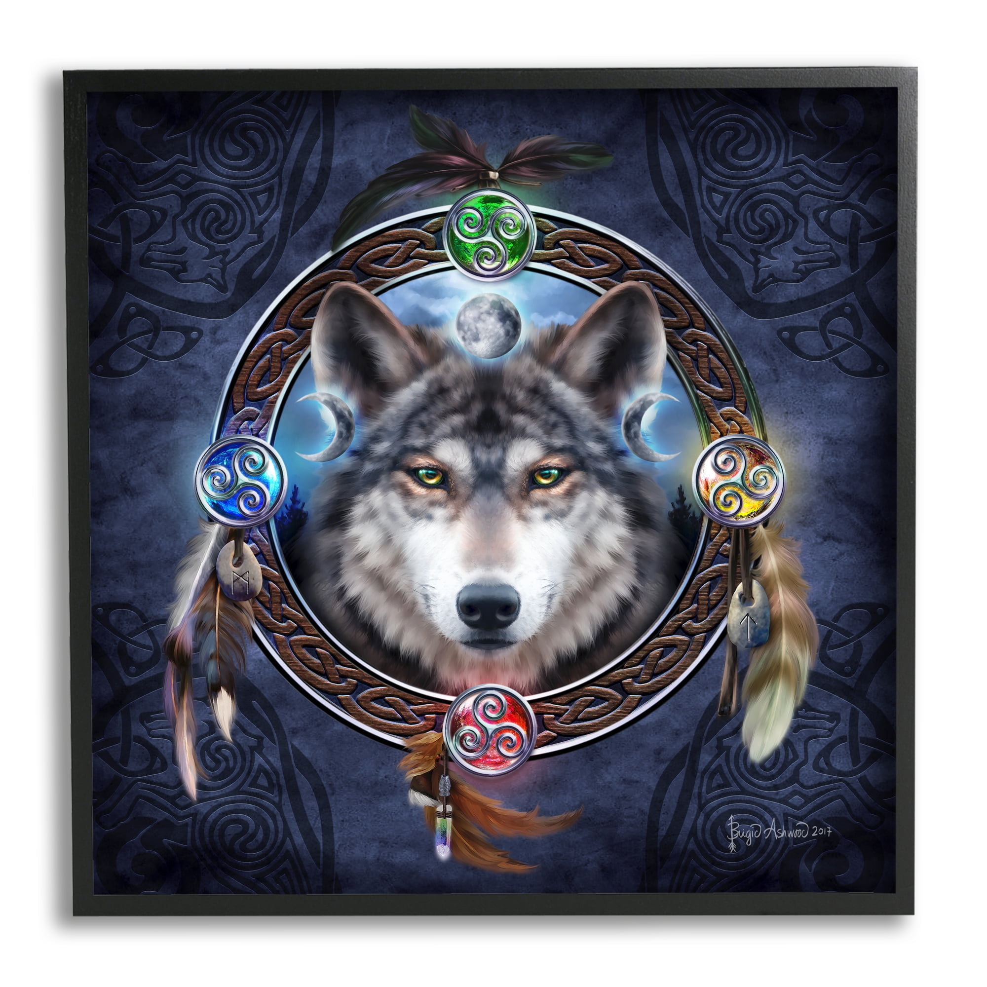 Stupell Industries Wolf Guide Celtic Knot Animals & Insects Painting Black Framed Art Print Wall Art, 17 x 17