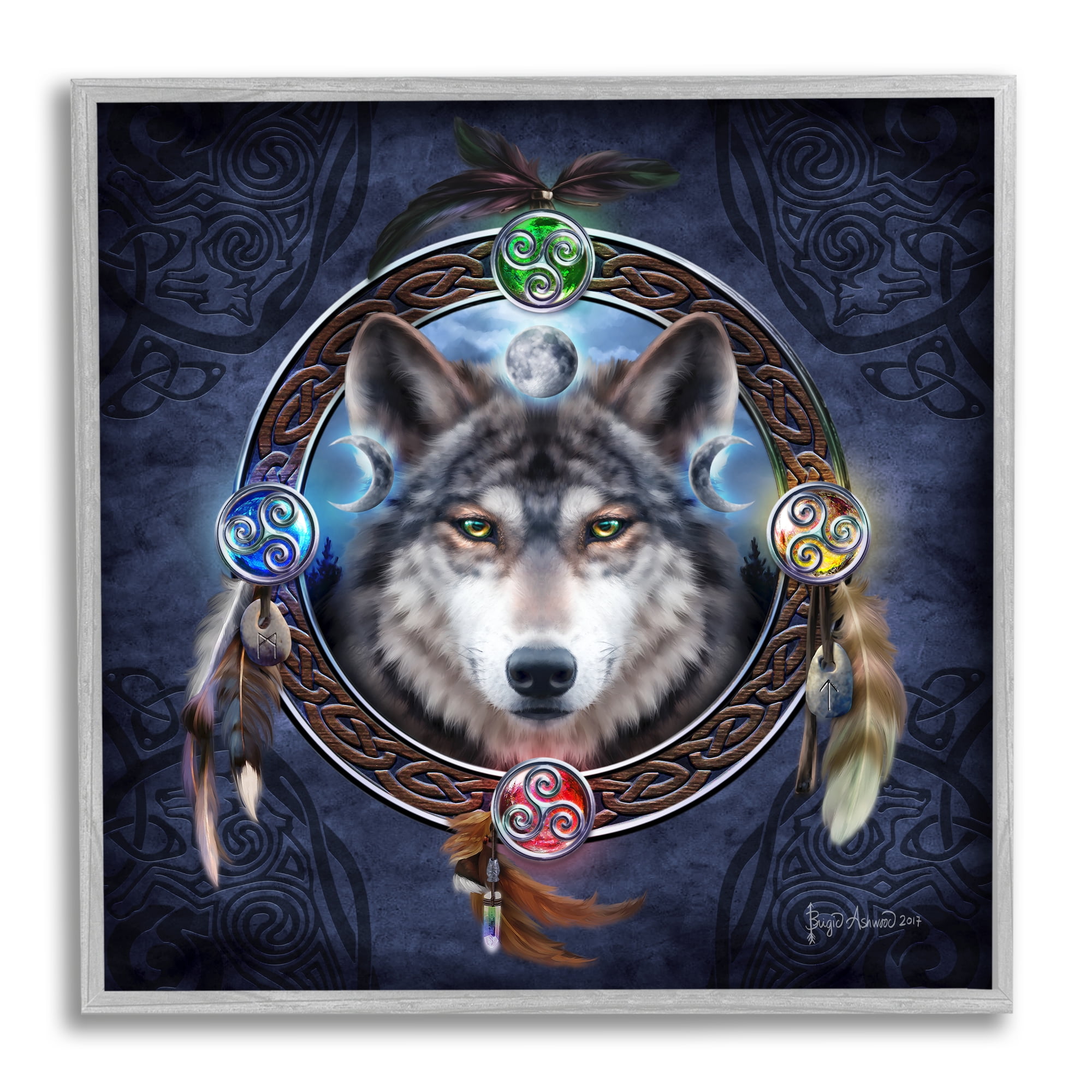 Stupell Industries Wolf Guide Celtic Knot Animals & Insects Painting Gray Framed Art Print Wall Art, 17 x 17