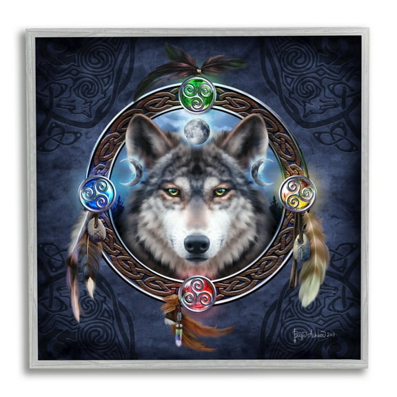 Stupell Industries Wolf Guide Celtic Knot Animals & Insects Painting Gray Framed Art Print Wall Art, 24 x 24