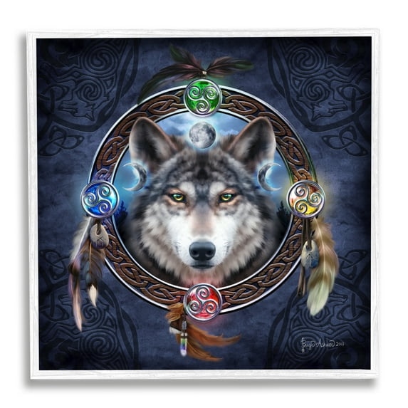 Stupell Industries Wolf Guide Celtic Knot Animals & Insects Painting White Framed Art Print Wall Art, 12 x 12