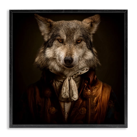 Stupell Industries Wolf Of High Society Black Framed Giclee Art design by Kelley Parker, 24 x 24