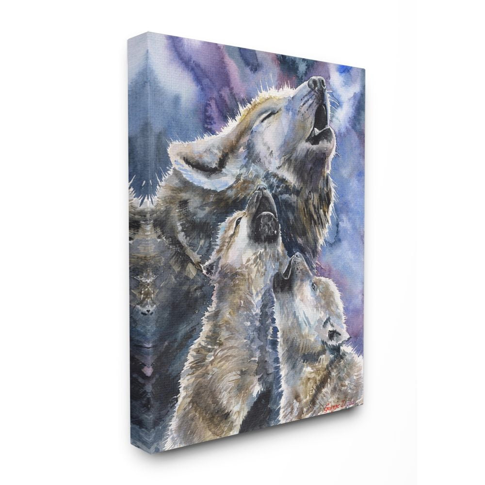 Stupell Industries Wolf Pack Family Large Dog Animal Purple Watercolor Painting Canvas Wall Art by George Dyachenko