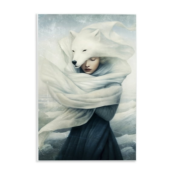 Stupell Industries Wolf Swathed Woman People Painting Unframed Art Print Wall Art, 10 x 15