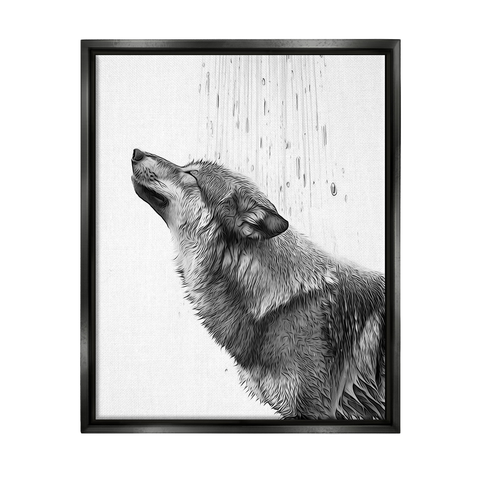 Stupell Industries Wolf in Bathroom Splash Animals & Insects Painting Black Floater Framed Canvas Art Print Wall Art, 17 x 21