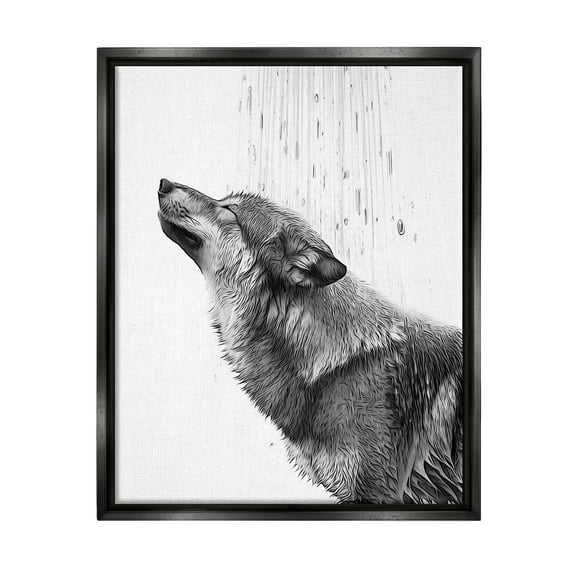 Stupell Industries Wolf in Bathroom Splash Animals & Insects Painting Black Floater Framed Canvas Art Print Wall Art, 25 x 31