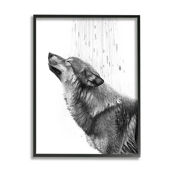 Stupell Industries Wolf in Bathroom Splash Animals & Insects Painting Black Framed Art Print Wall Art, 24 x 30