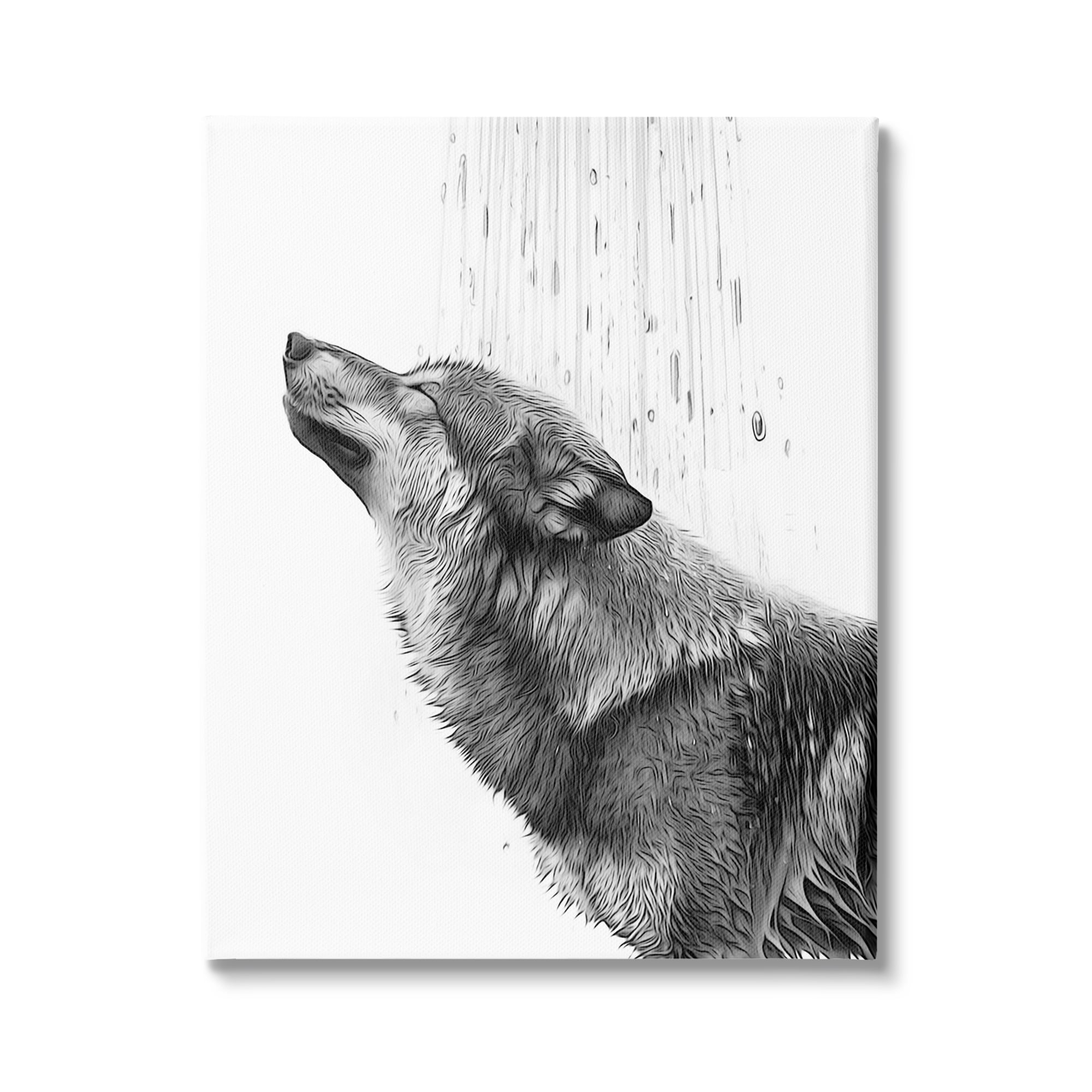 Stupell Industries Wolf in Bathroom Splash Animals & Insects Painting Gallery Wrapped Canvas Art Print Wall Art, 36 x 48