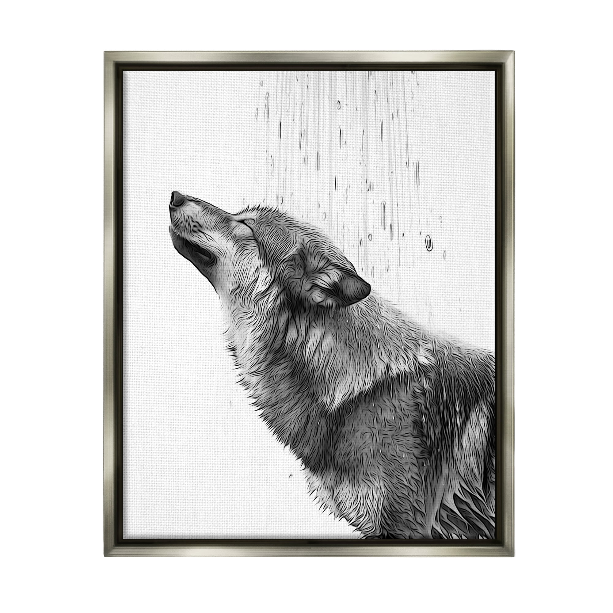 Stupell Industries Wolf in Bathroom Splash Animals & Insects Painting Gray Floater Framed Canvas Art Print Wall Art, 17 x 21