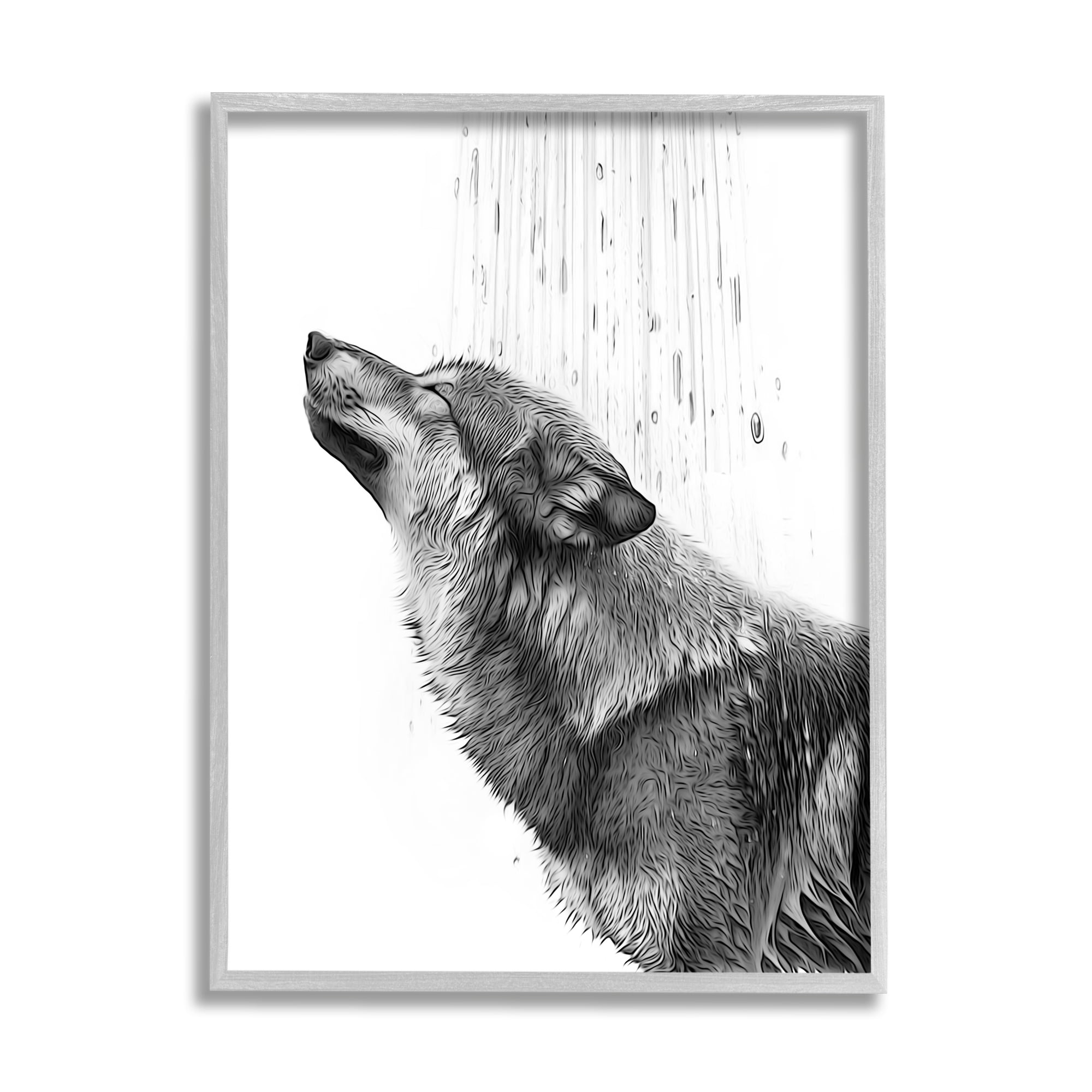 Stupell Industries Wolf in Bathroom Splash Animals & Insects Painting Gray Framed Art Print Wall Art, 11 x 14