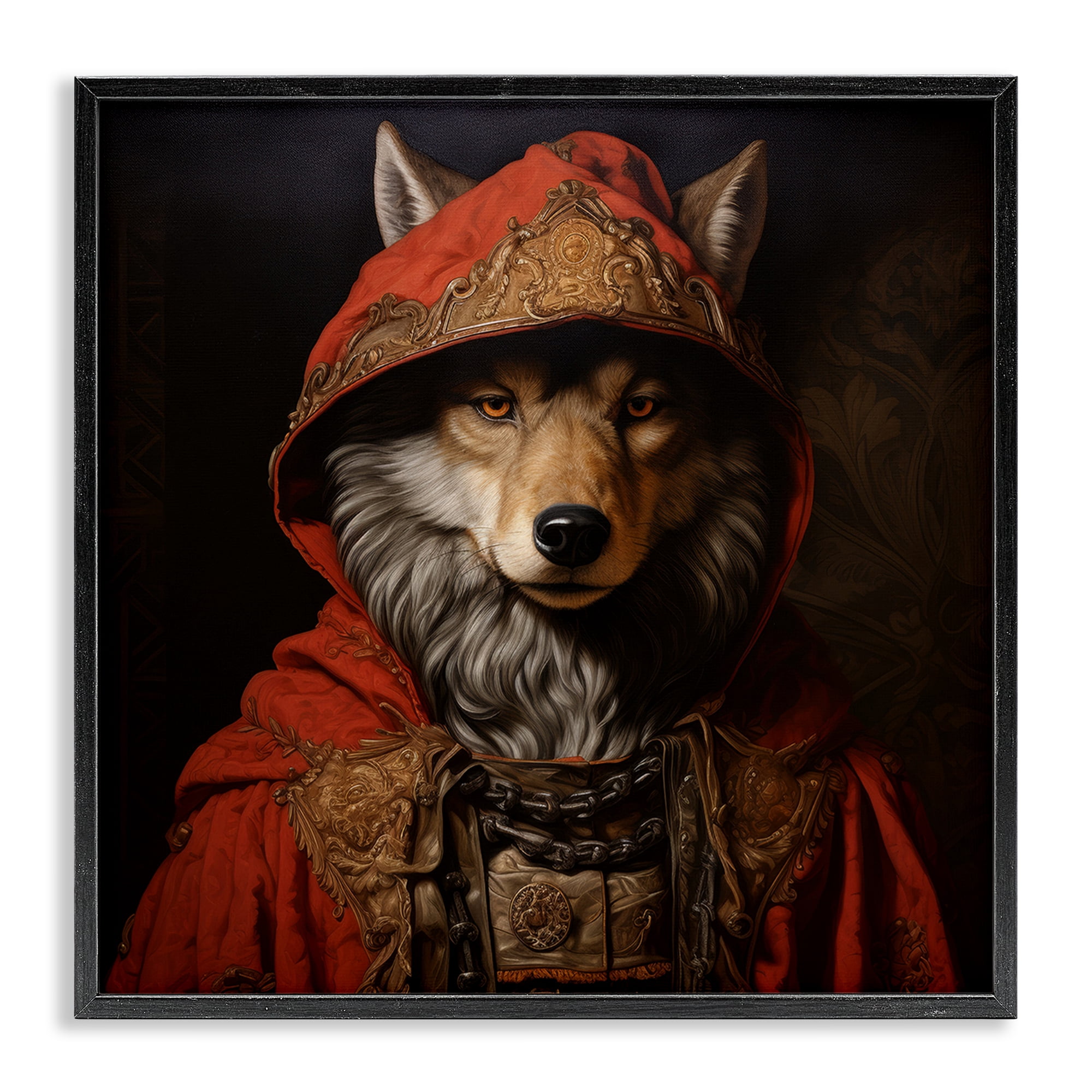 Stupell Industries Wolf with Red Cloak Animals & Insects Painting Black Framed Art Print Wall Art, 24 x 24