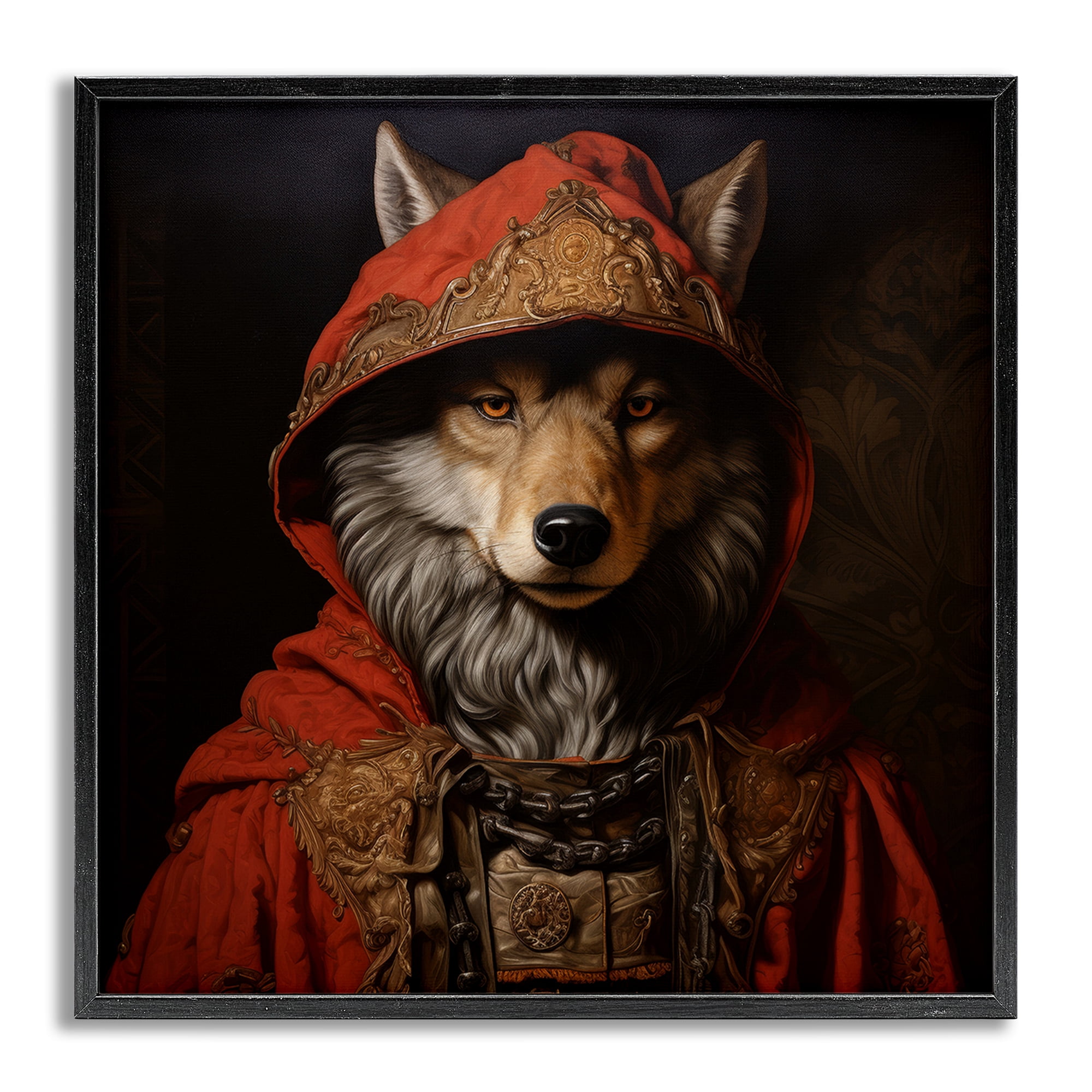 Stupell Industries Wolf with Red Cloak Animals & Insects Painting Gray Framed Art Print Wall Art, 24 x 24
