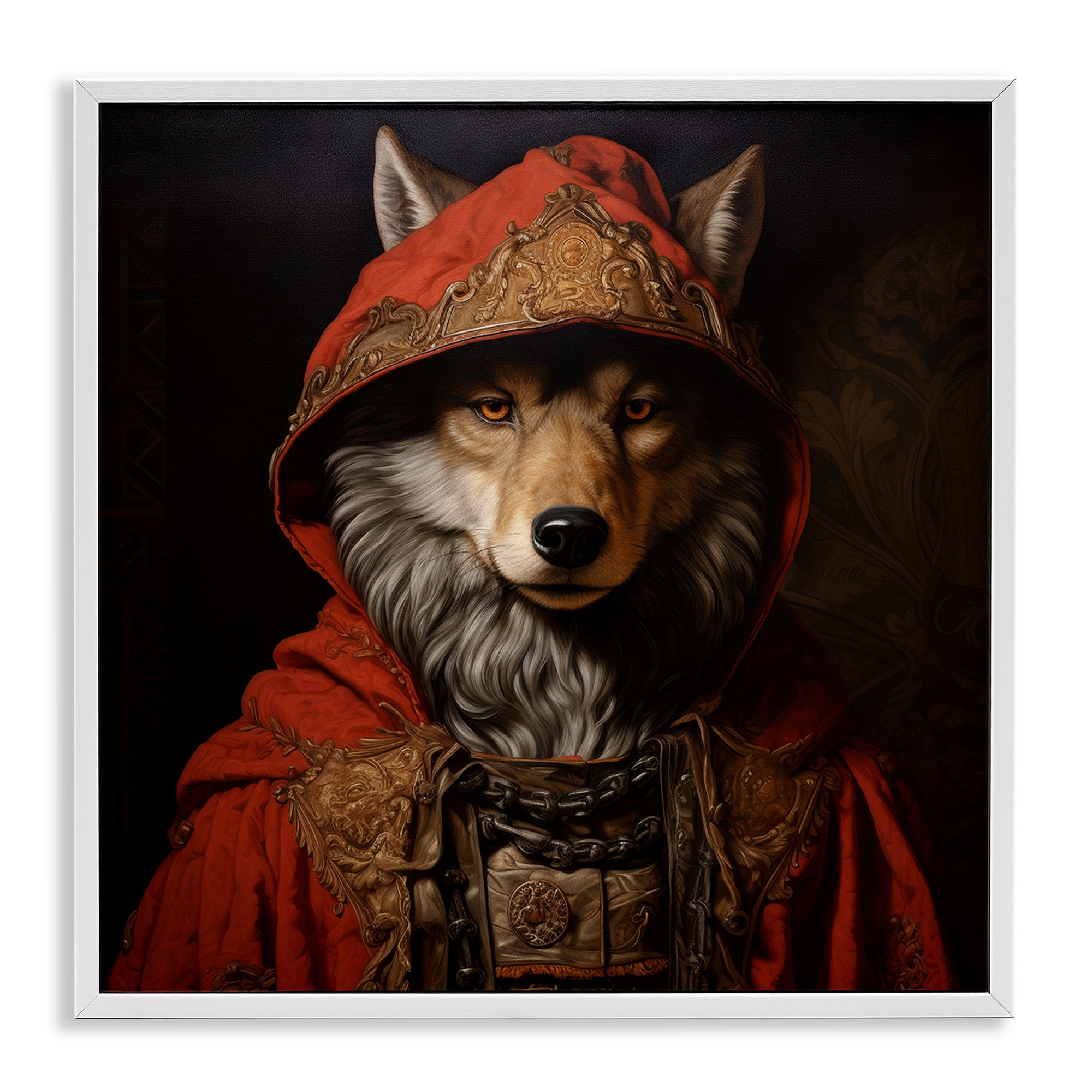 Stupell Industries Wolf with Red Cloak Animals & Insects Painting White Framed Art Print Wall Art, 24 x 24