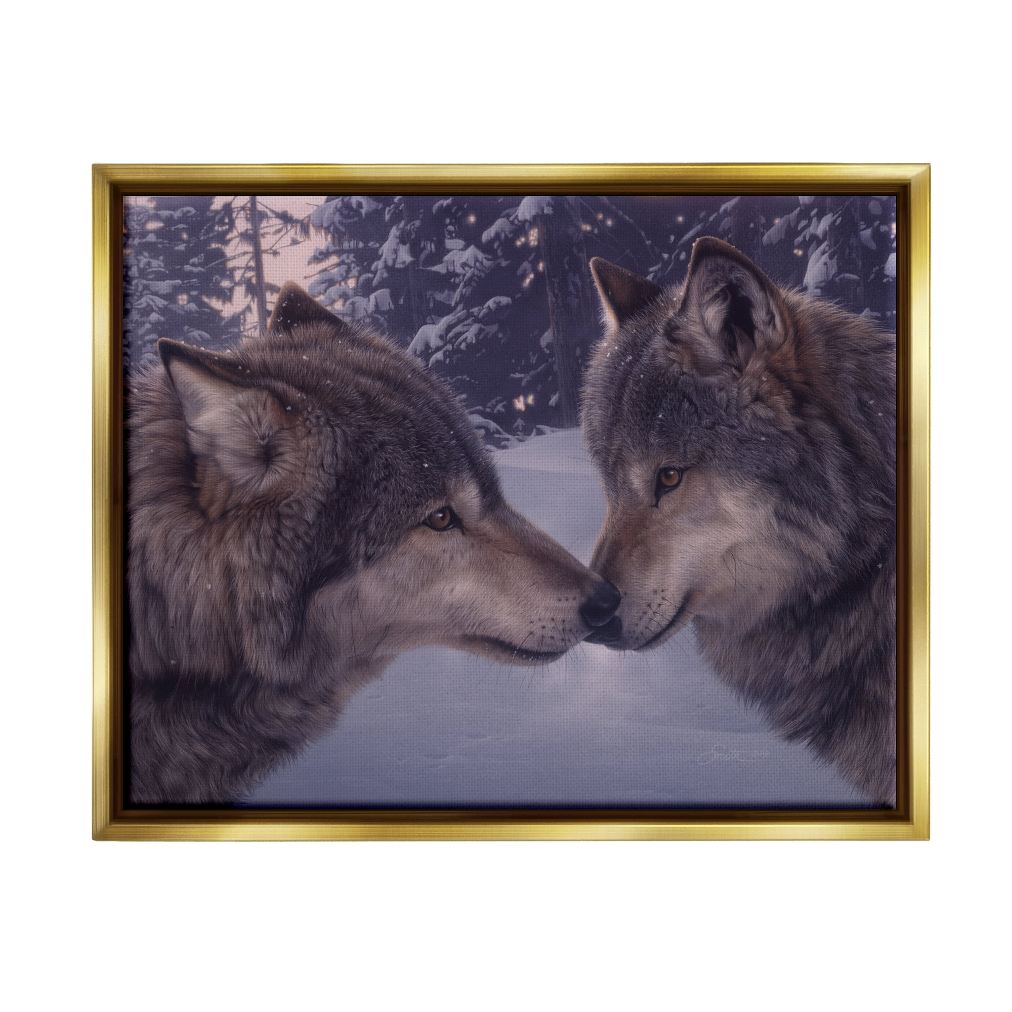 Stupell Industries Wolves Touching Noses Nature Animals & Insects Painting Gold Floater Framed Art Print Wall Art