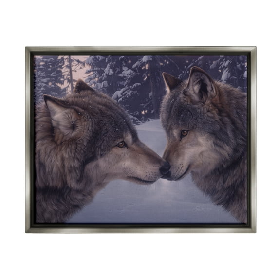 Stupell Industries Wolves Touching Noses Nature Animals & Insects Painting Gray Floater Framed Art Print Wall Art
