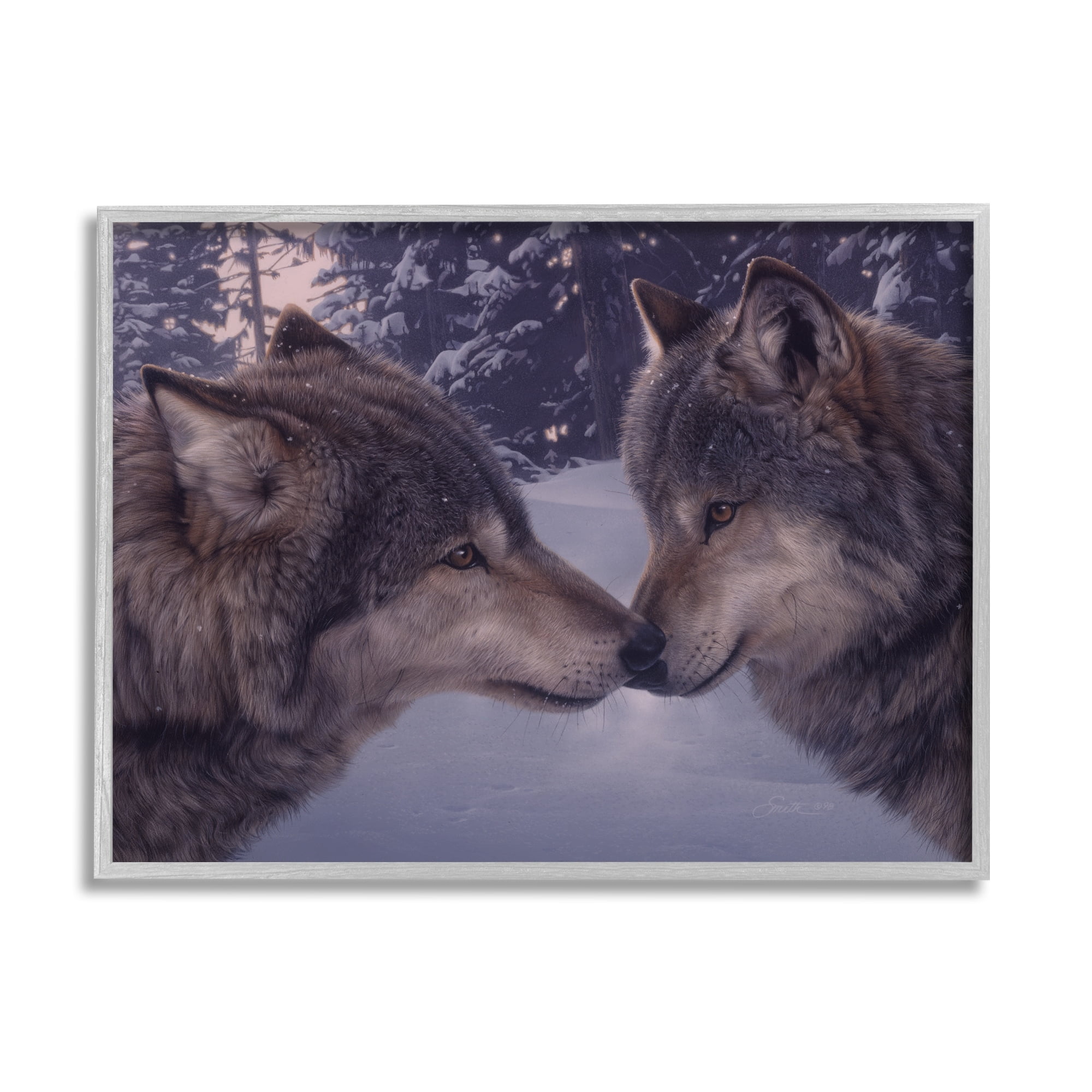 Stupell Industries Wolves Touching Noses Nature Animals & Insects Painting Gray Framed Art Print Wall Art