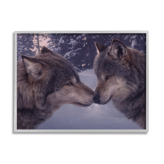 Stupell Industries Wolves Touching Noses Nature Animals & Insects Painting Gray Framed Art Print Wall Art