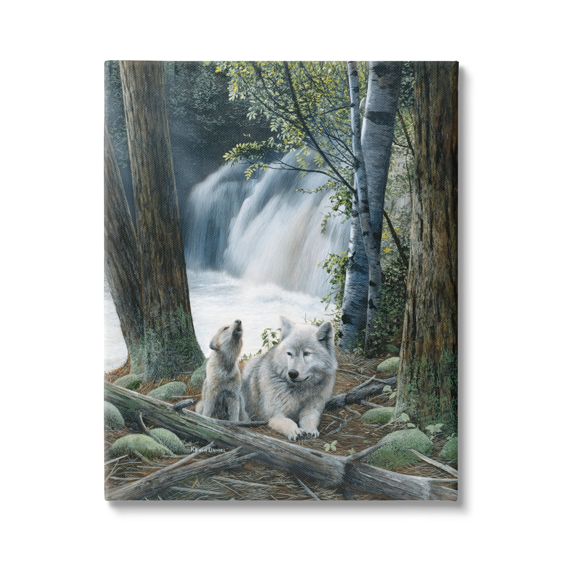 Stupell Industries Wolves by Forest Waterfall Animals & Insects Painting Gallery Wrapped Canvas Print Wall Art, 36 x 48